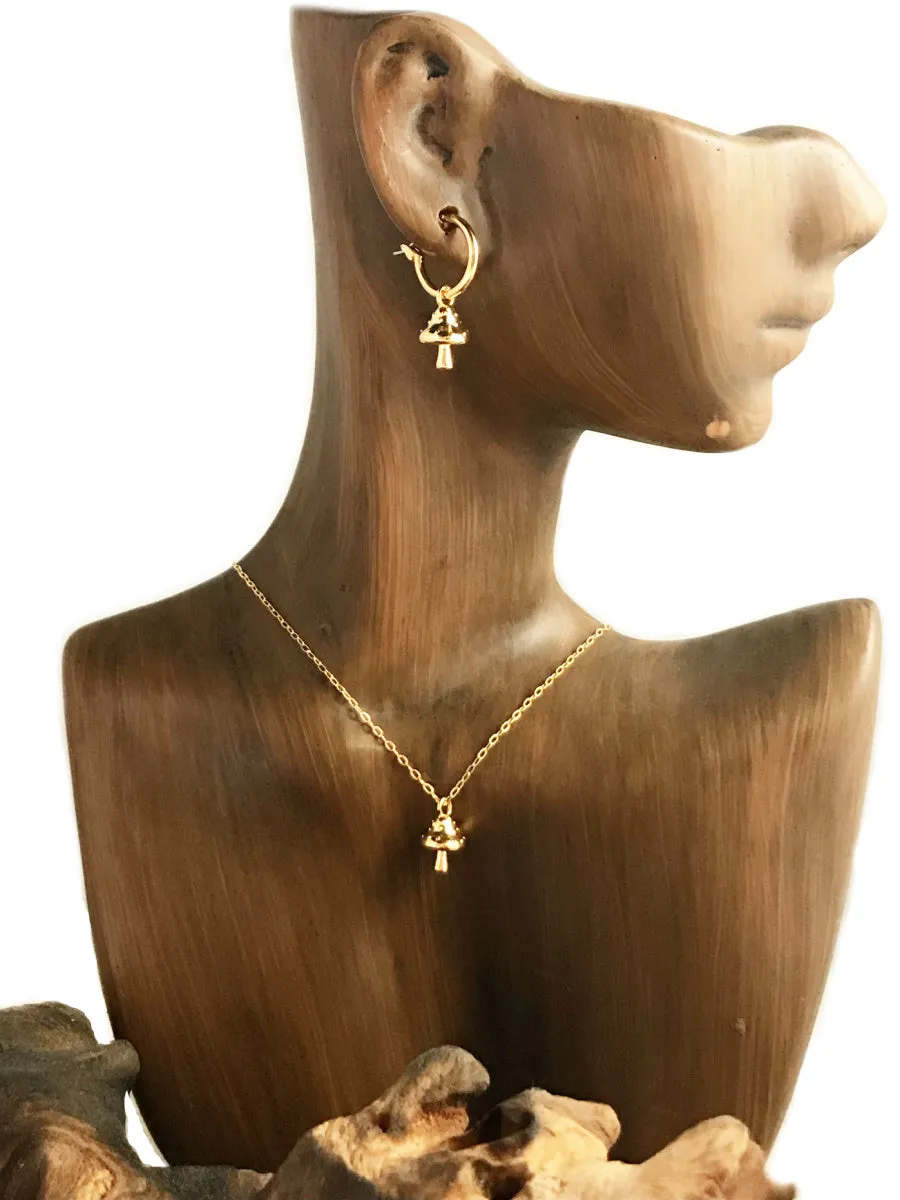 Golden Mushroom Charm Necklace