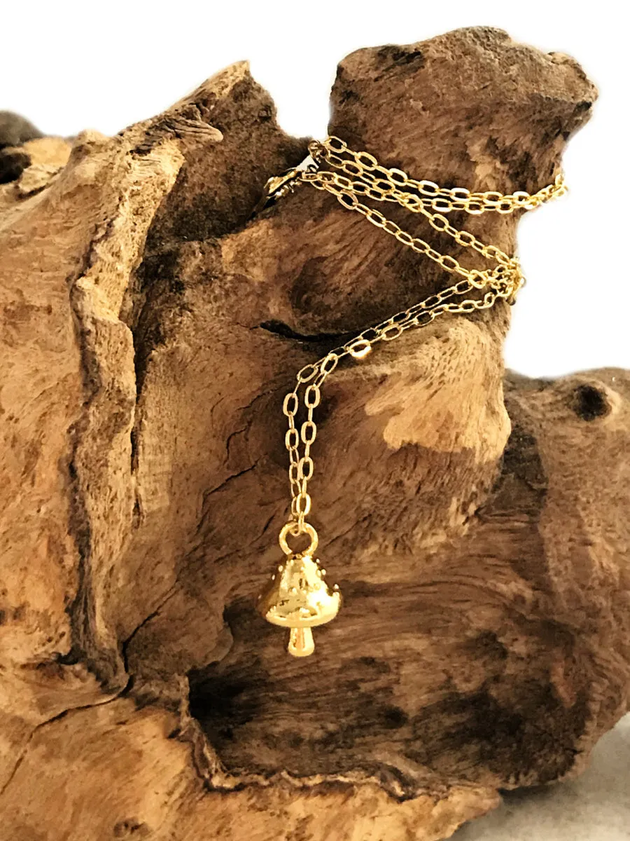 Golden Mushroom Charm Necklace