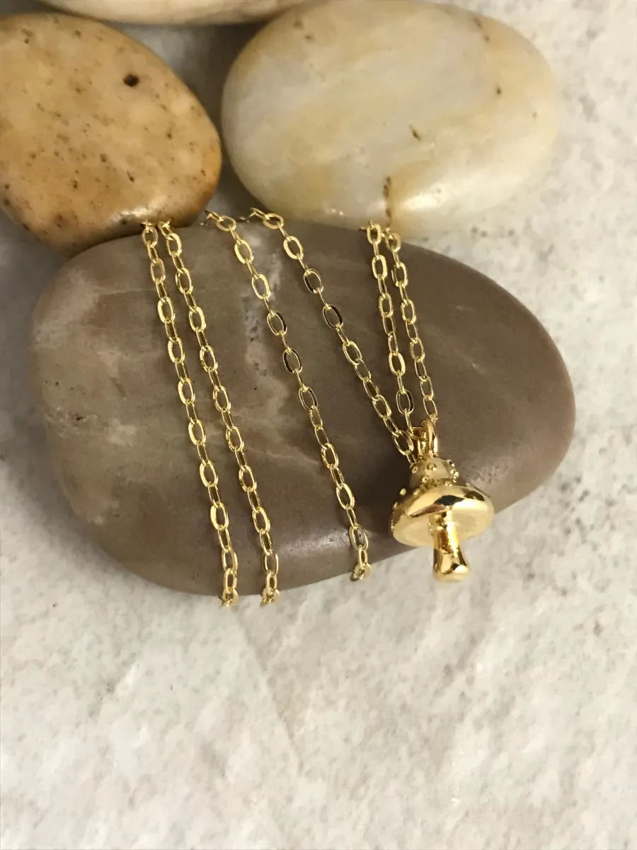 Golden Mushroom Charm Necklace