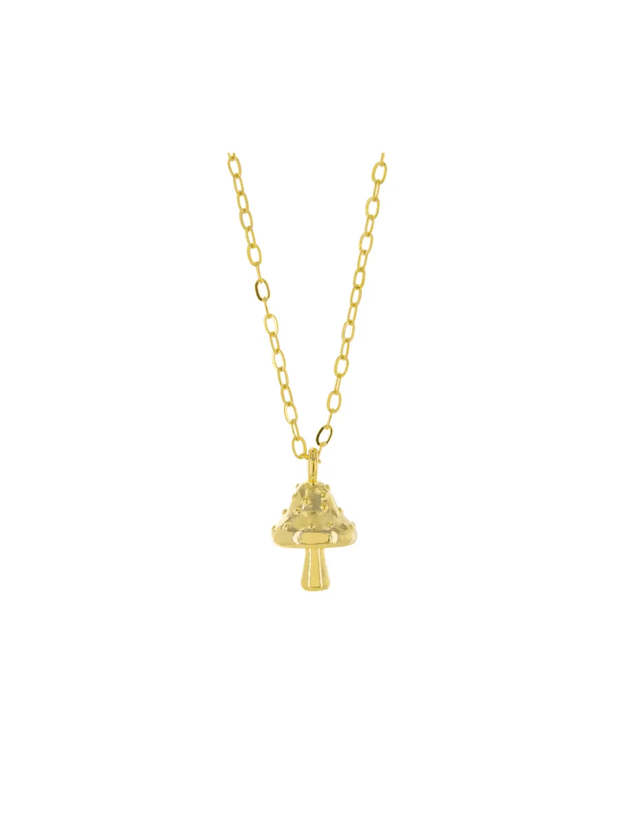 Golden Mushroom Charm Necklace