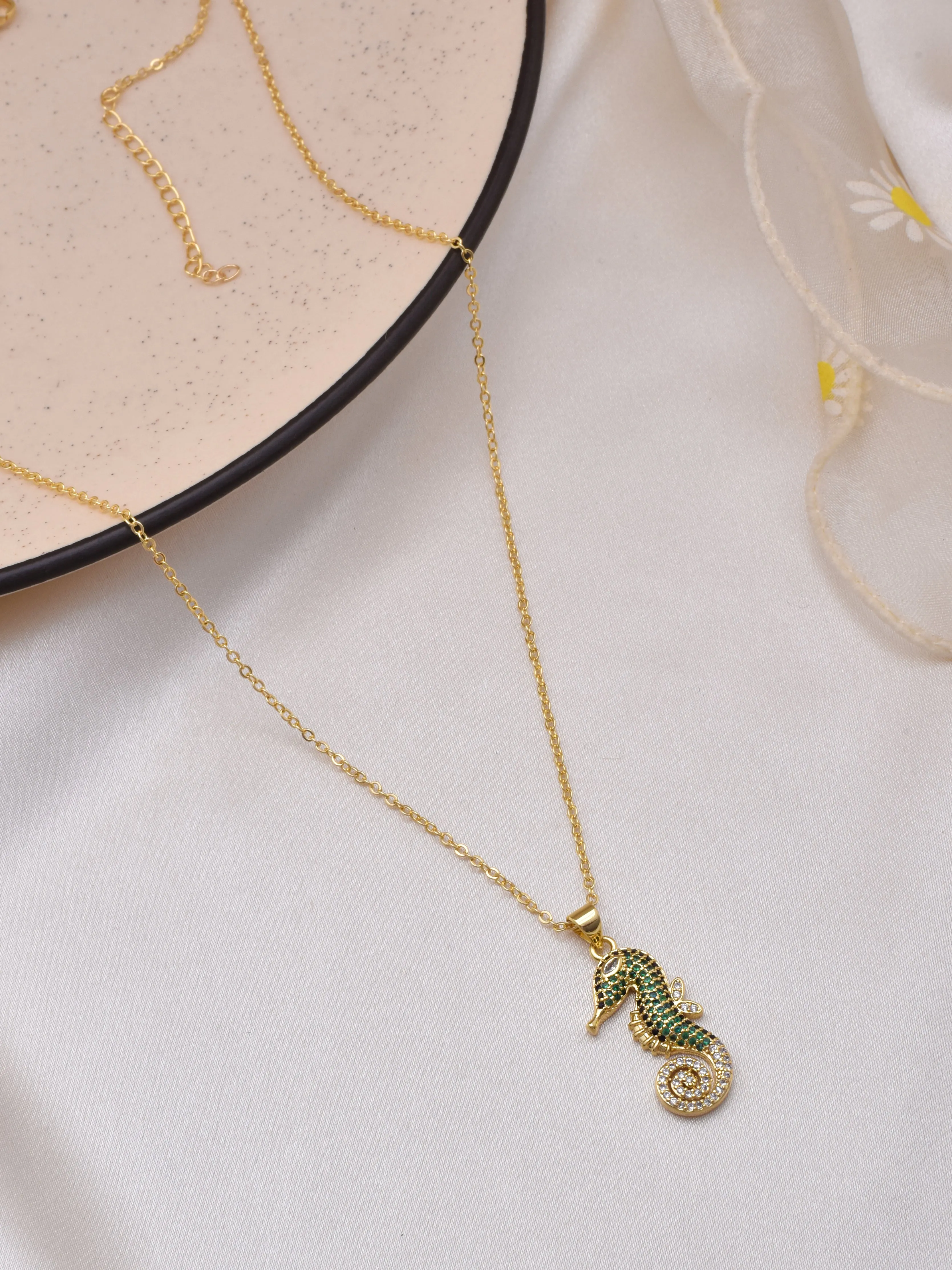 Green Sea Horse Charm Necklace