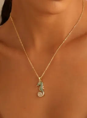 Green Sea Horse Charm Necklace