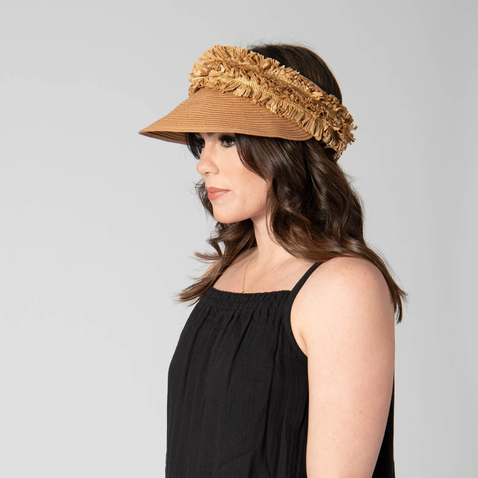 Happy Day - Ultrabraid Visor with Straw Fringe Band