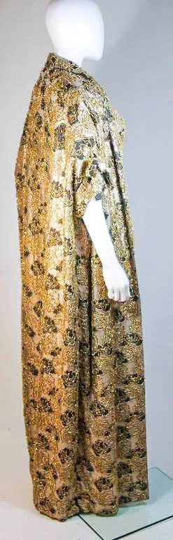 HAUTE COUTURE INTERNATIONAL 1960s Gold Beaded Gown Size 6