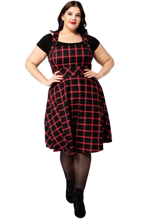 Hell Bunny Janine Pinafore Dress in Black and Red Tartan