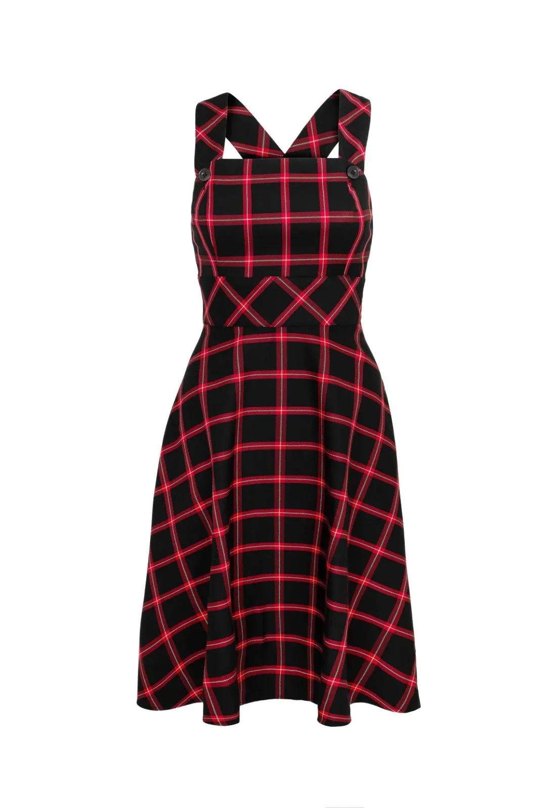 Hell Bunny Janine Pinafore Dress in Black and Red Tartan