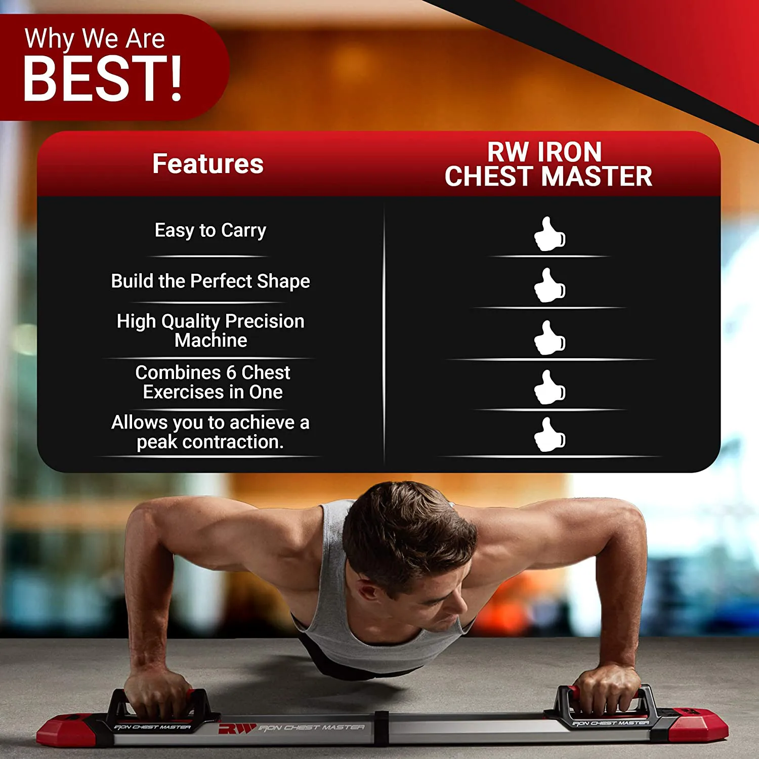 Iron Chest Master Push Up Machine - The Perfect Chest Workout Equipment for Home Workouts - Exercise Equipment Includes Resistance Bands and Unique Fitness Program for Men and Women