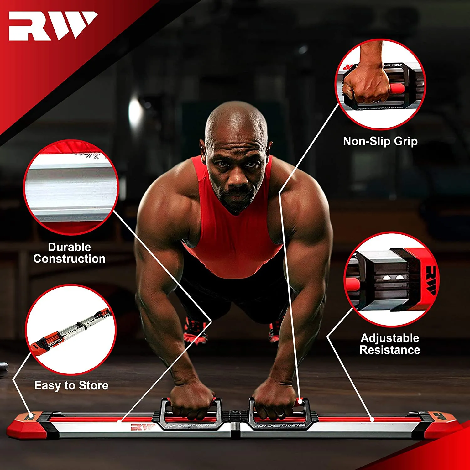 Iron Chest Master Push Up Machine - The Perfect Chest Workout Equipment for Home Workouts - Exercise Equipment Includes Resistance Bands and Unique Fitness Program for Men and Women