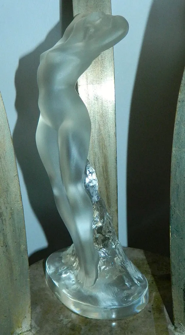 Lalique crystal statue Danseuse Bras Leves nude woman sculpture