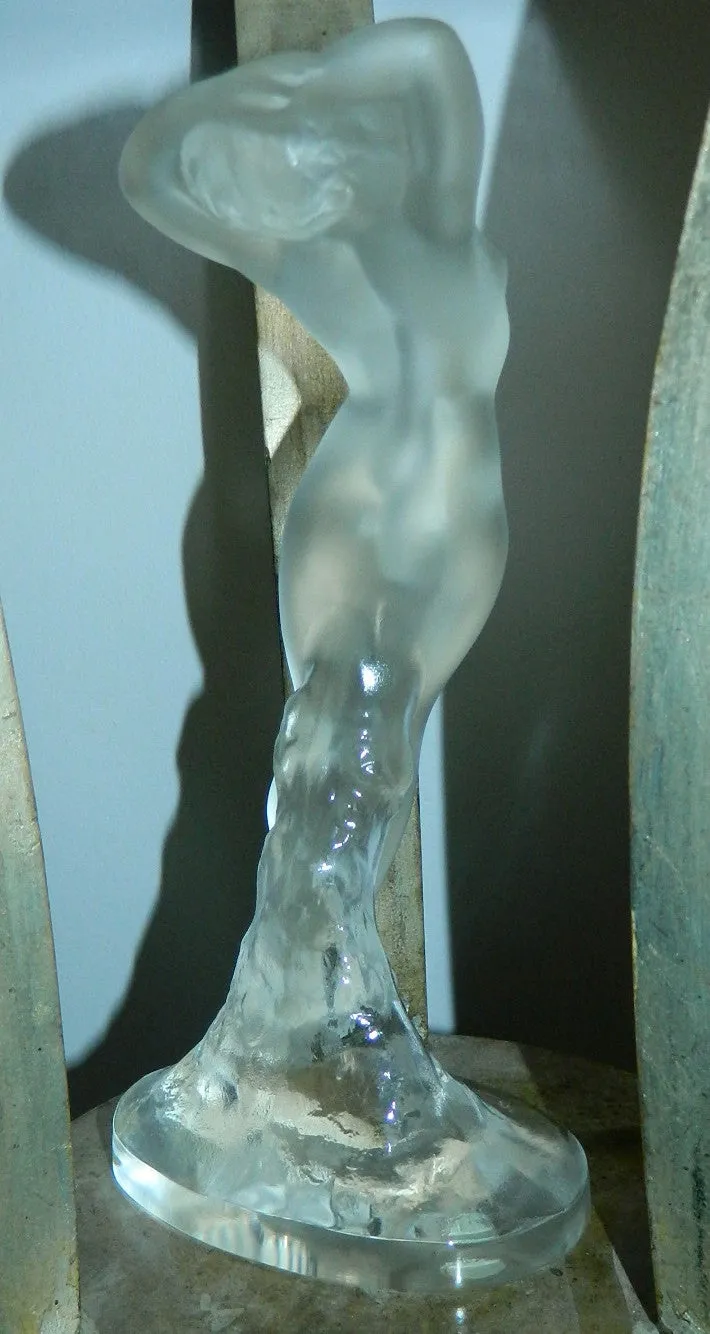 Lalique crystal statue Danseuse Bras Leves nude woman sculpture