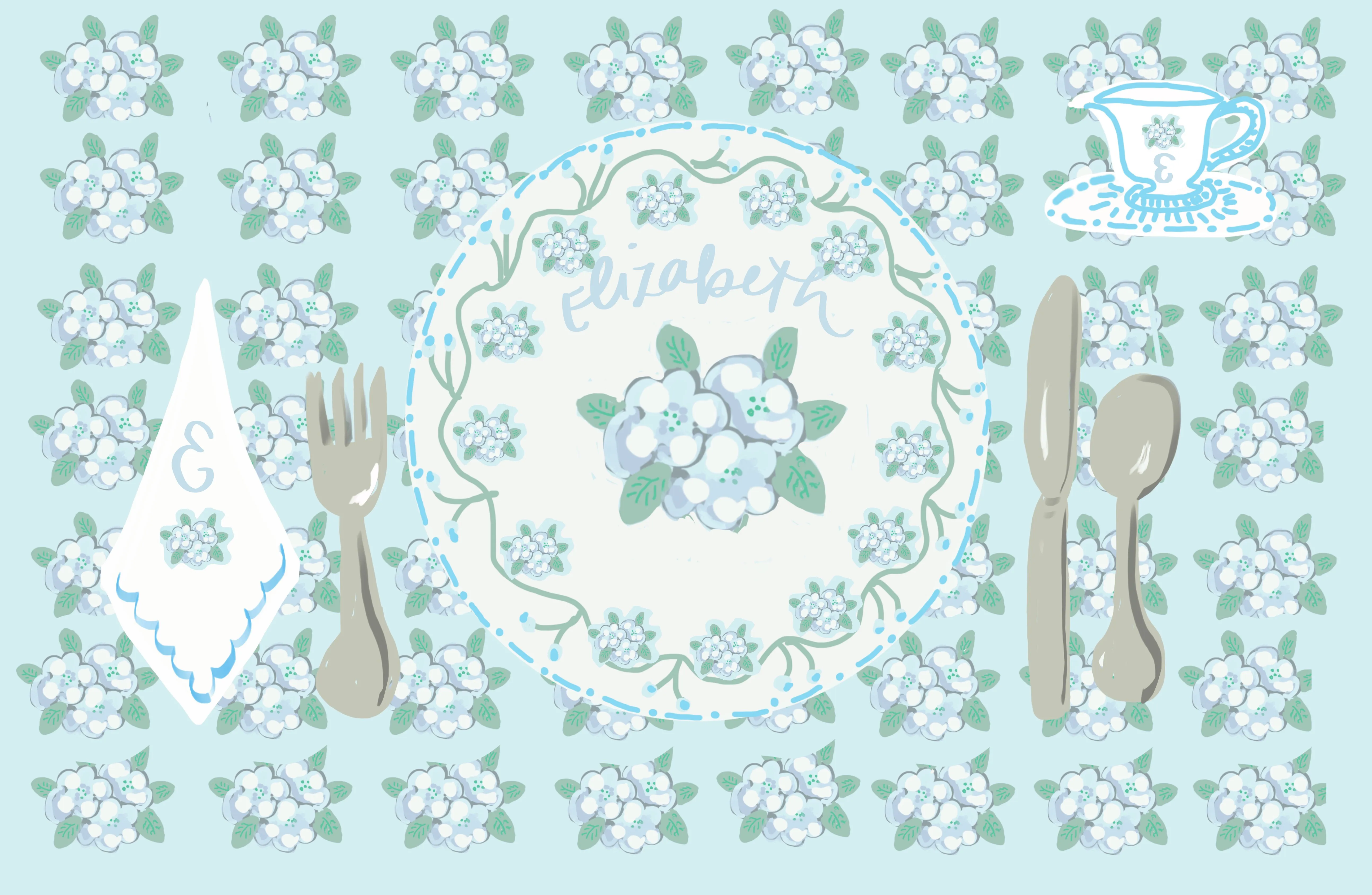 Laminated Placemat - Hydrangea Print