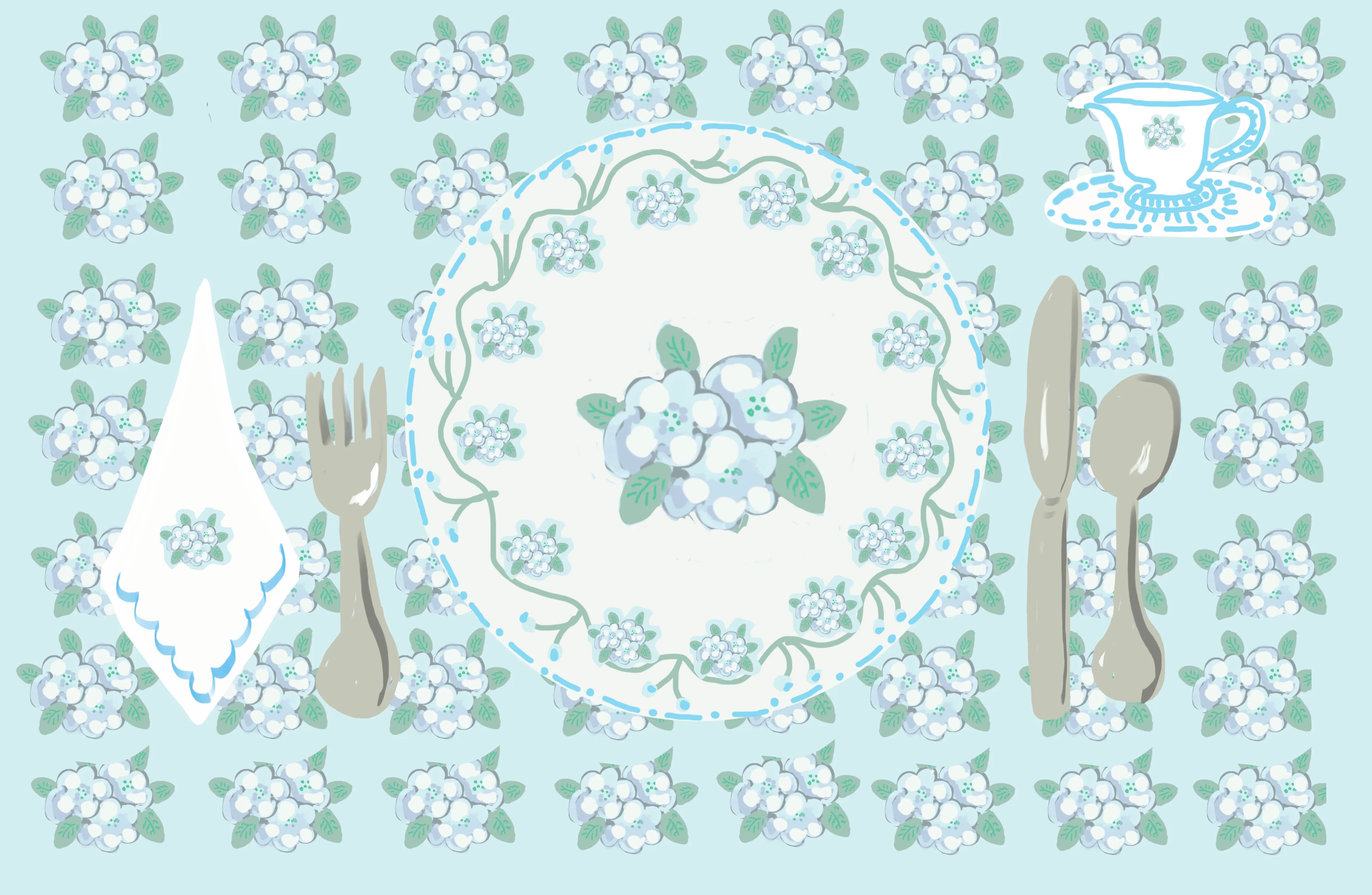 Laminated Placemat - Hydrangea Print