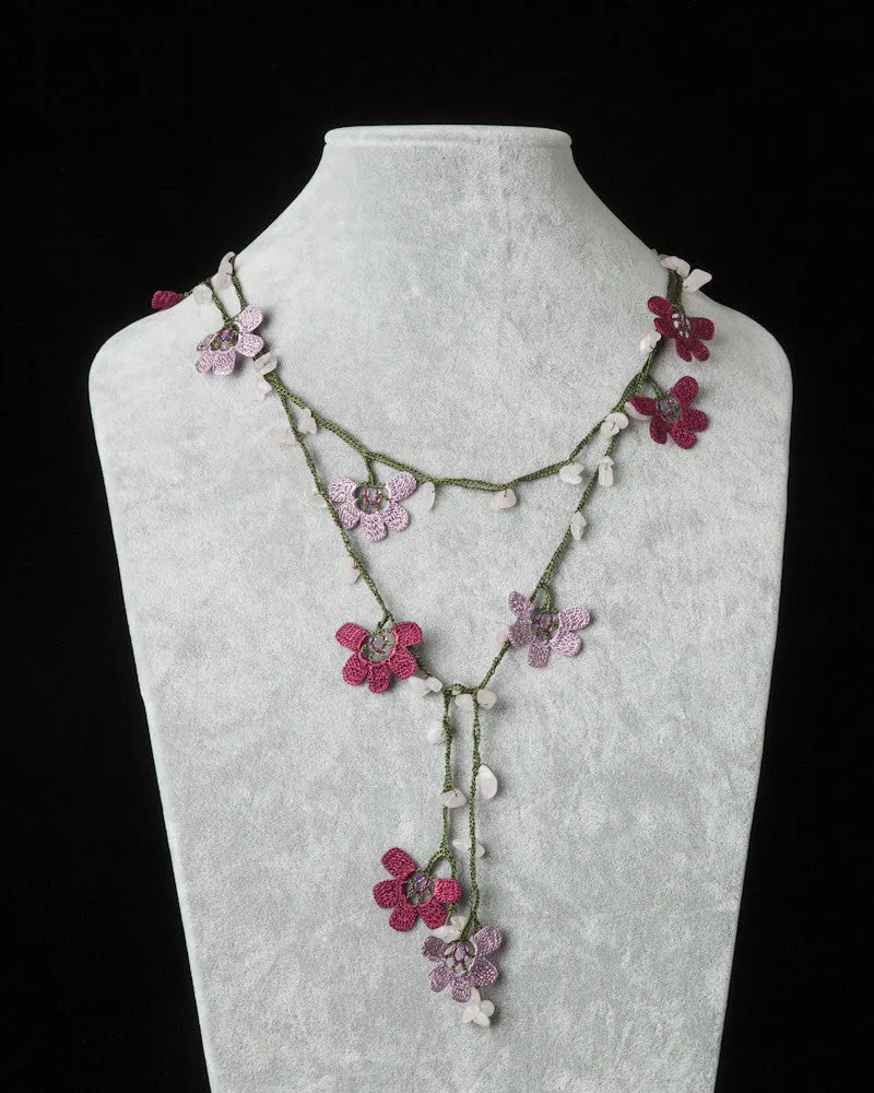 Lariat with Clover Motif -  Lilac & Cherry Pink