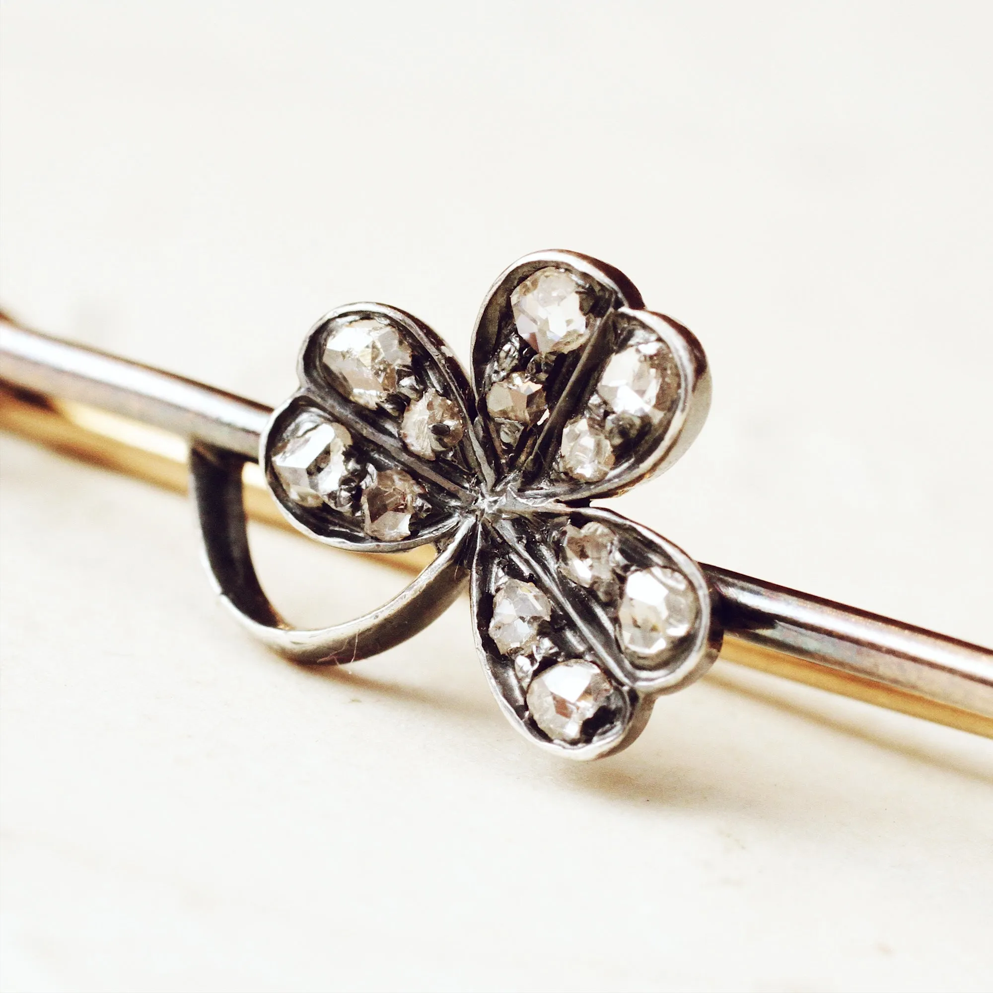 Late Victorian Diamond Shamrock Brooch Pin