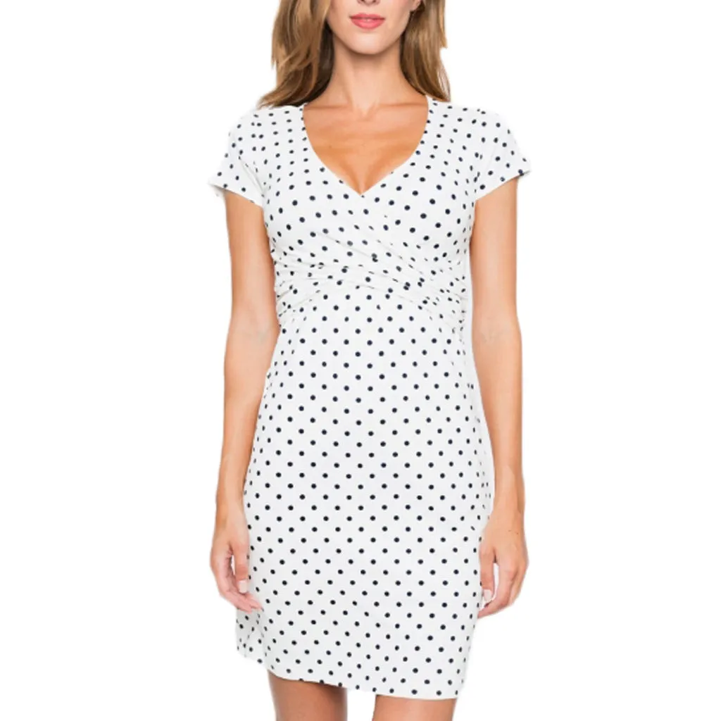 Nursing Clothes  Short Sleeve V Neck Maternity Dress