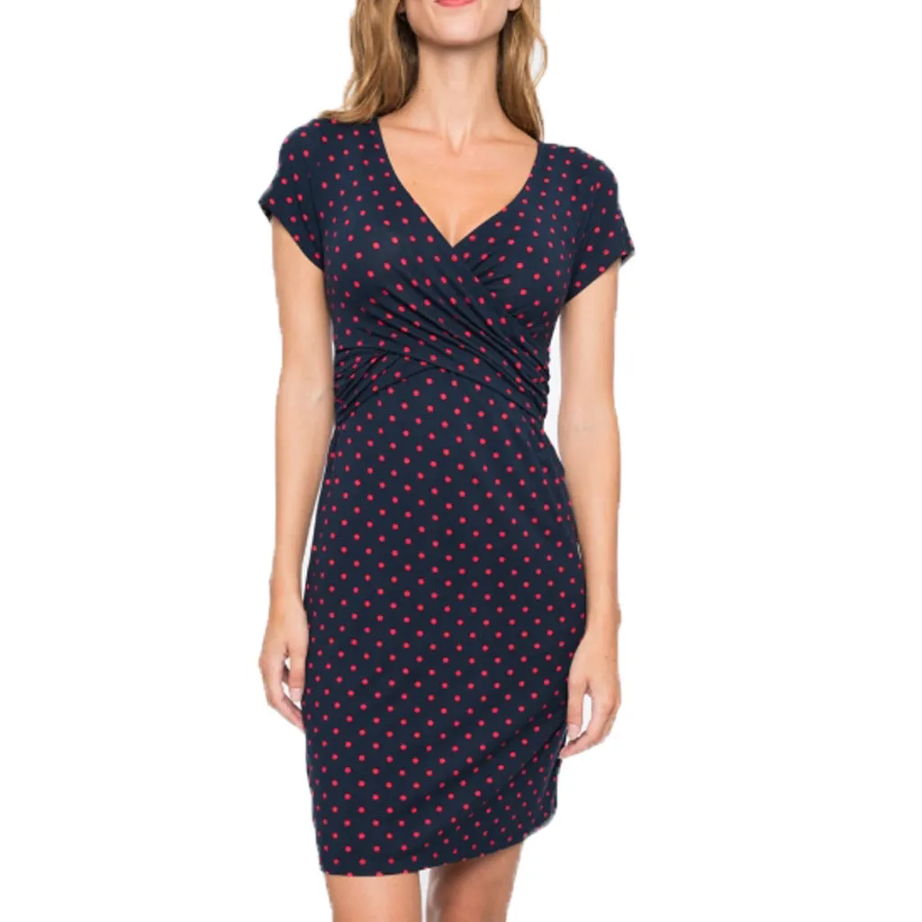 Nursing Clothes  Short Sleeve V Neck Maternity Dress