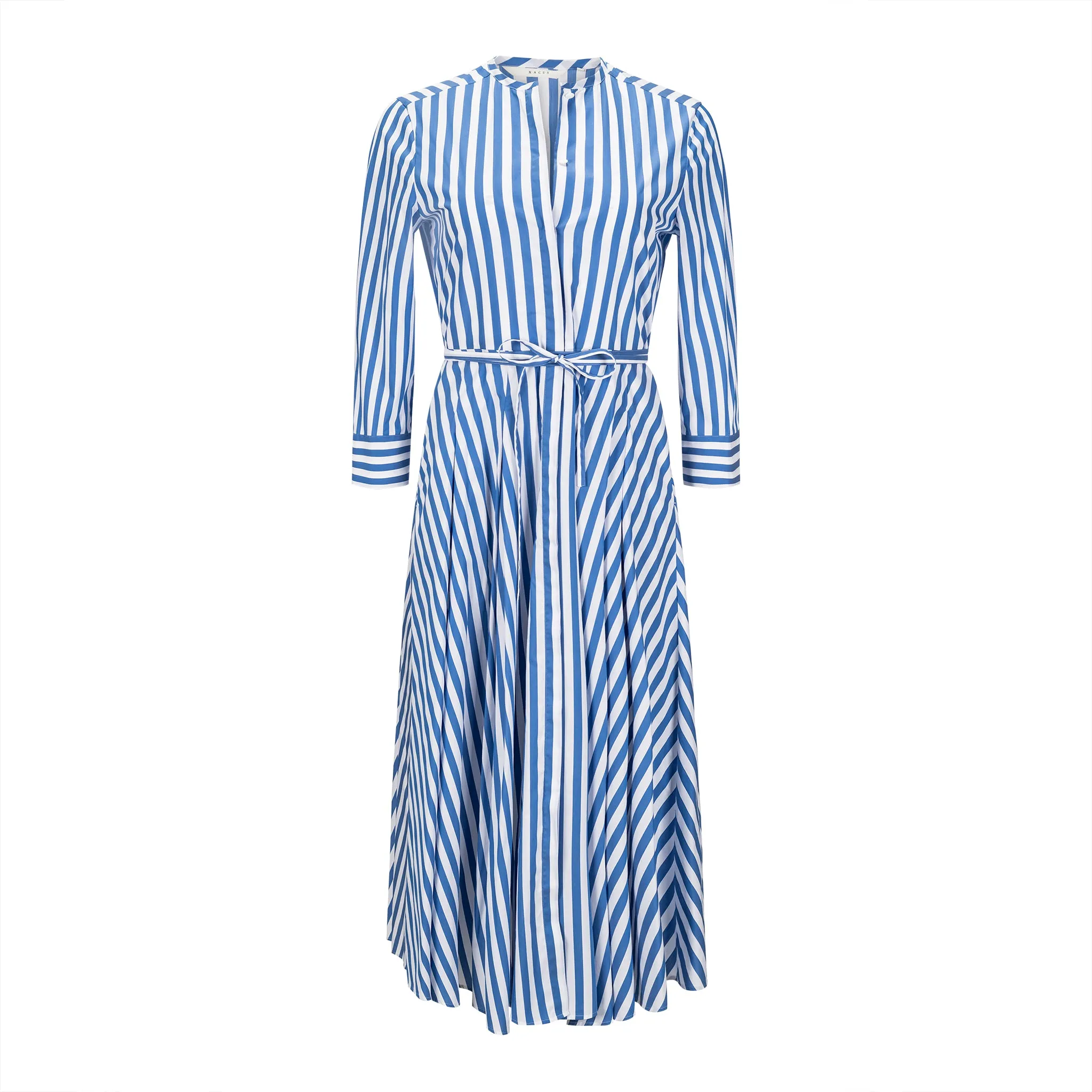 Odette Midi Belted Shirt Dress - Blue   White Stripe