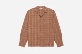 Open Collar Shirt ~ Amber Micro Plaid