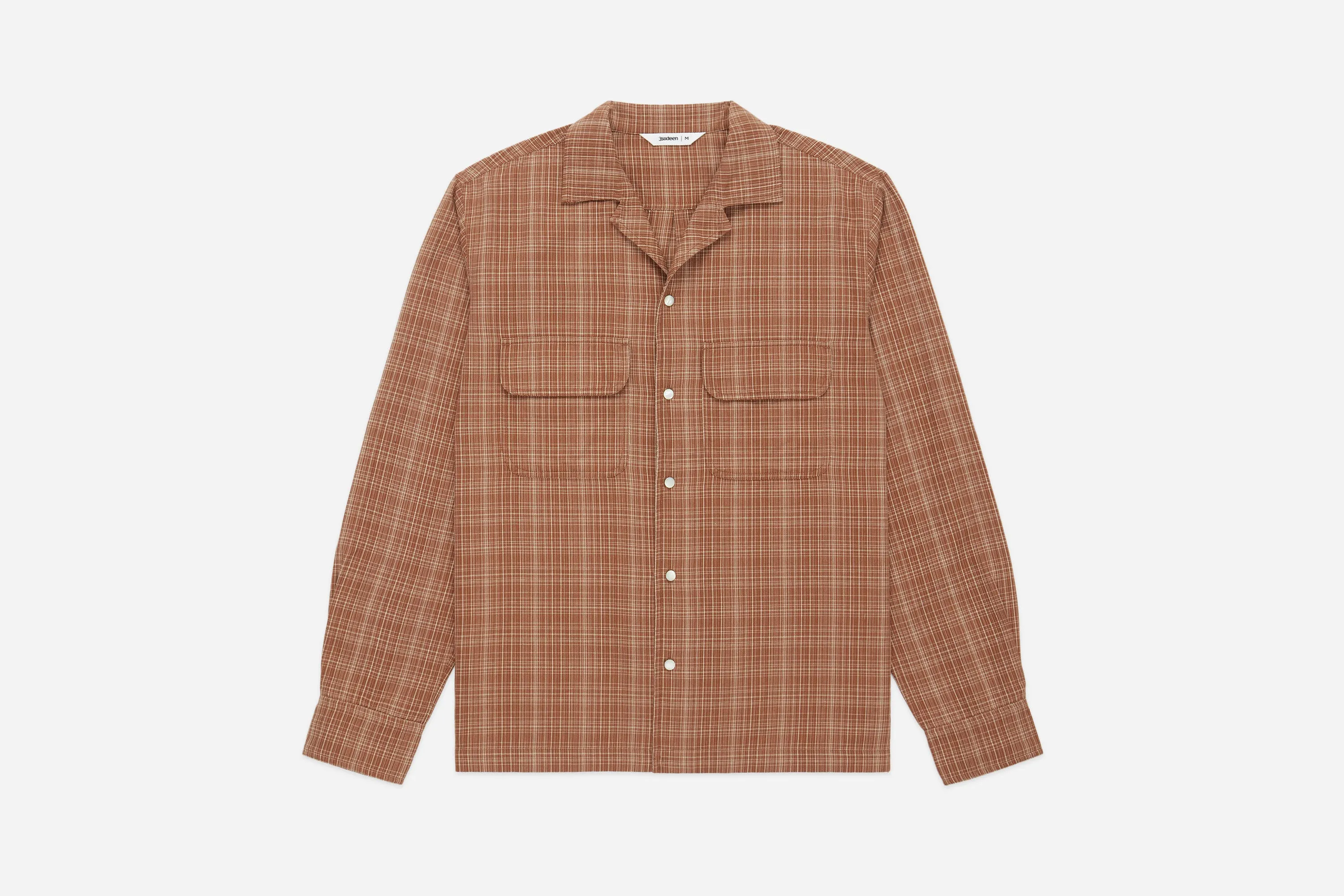 Open Collar Shirt ~ Amber Micro Plaid