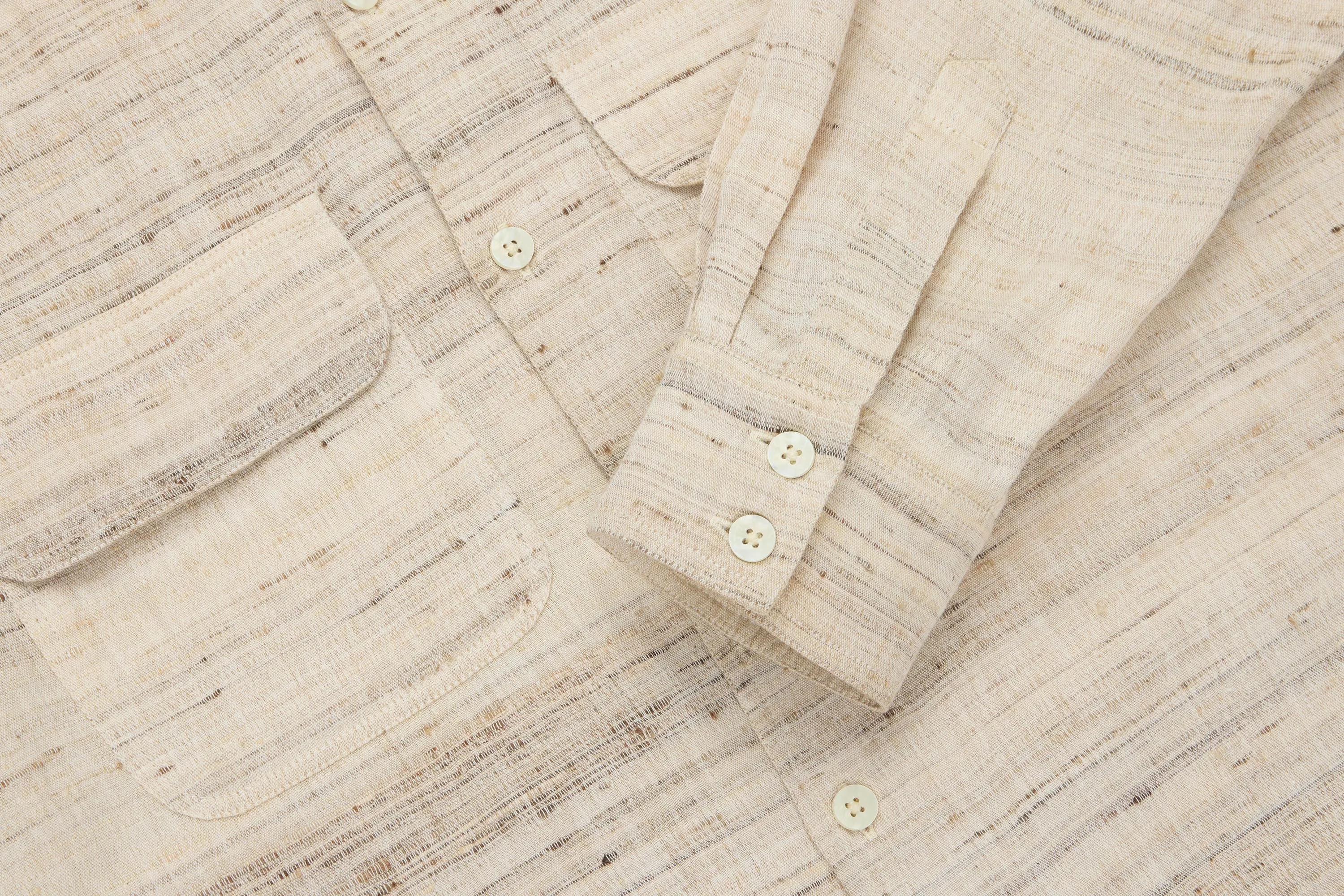 Open Collar Shirt ~ Travertine Handloom Silk