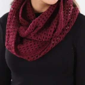 Open Crochet Infinity Muffler w/ Sequins-Ruby