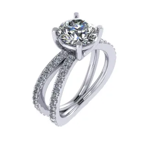 Round Diamond Semi-Mount Engagement Ring with Double Diamond Band