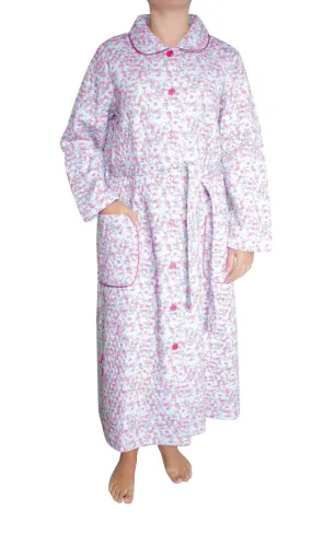 Schrank 100% Poly Cotton Quilted Robe with Long Sleeve in Pink Floral SK403