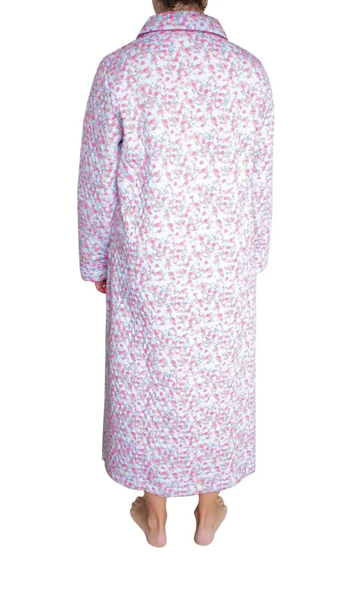 Schrank 100% Poly Cotton Quilted Robe with Long Sleeve in Pink Floral SK403