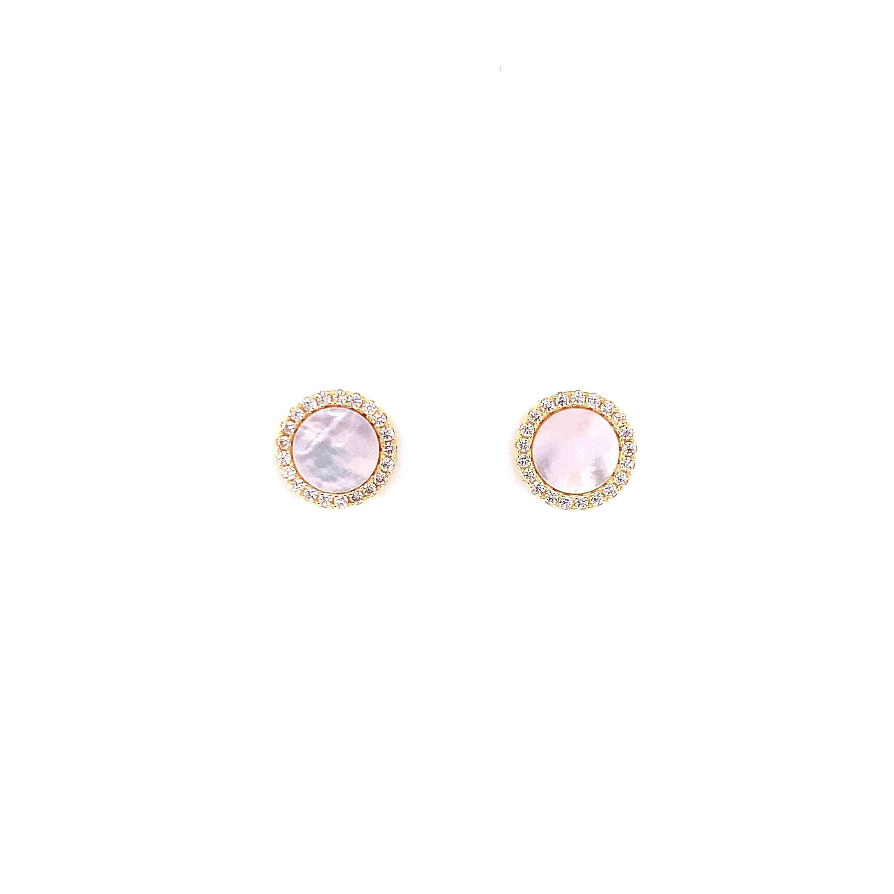 Small Mother of Pearl Earrings with CZ Border