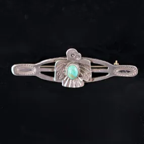 SOLD Vintage Fred Harvey Era Thunderbird Brooch, Silver Turquoise Small Pin 4.9 Grams