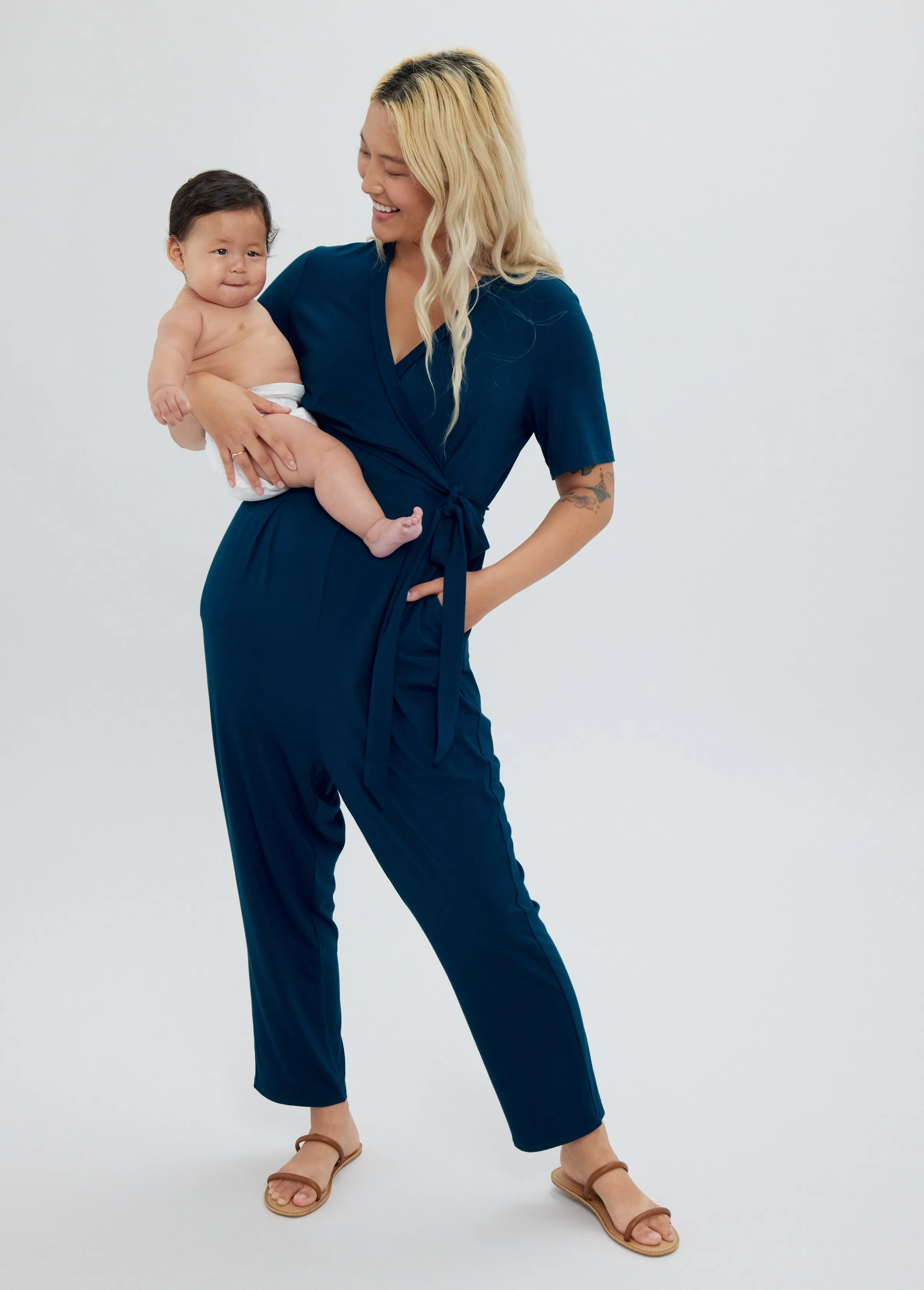 The EveryWear Short Sleeve Maternity   Nursing Jumpsuit