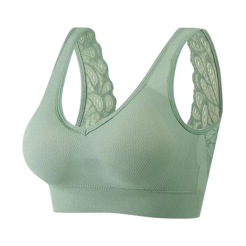 Women V-Back Sports Bra Natural Air-conditioning Latex Pad Braletter Seamless Push Up Tank Top