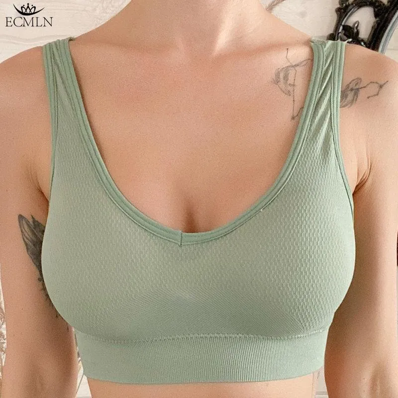 Women V-Back Sports Bra Natural Air-conditioning Latex Pad Braletter Seamless Push Up Tank Top