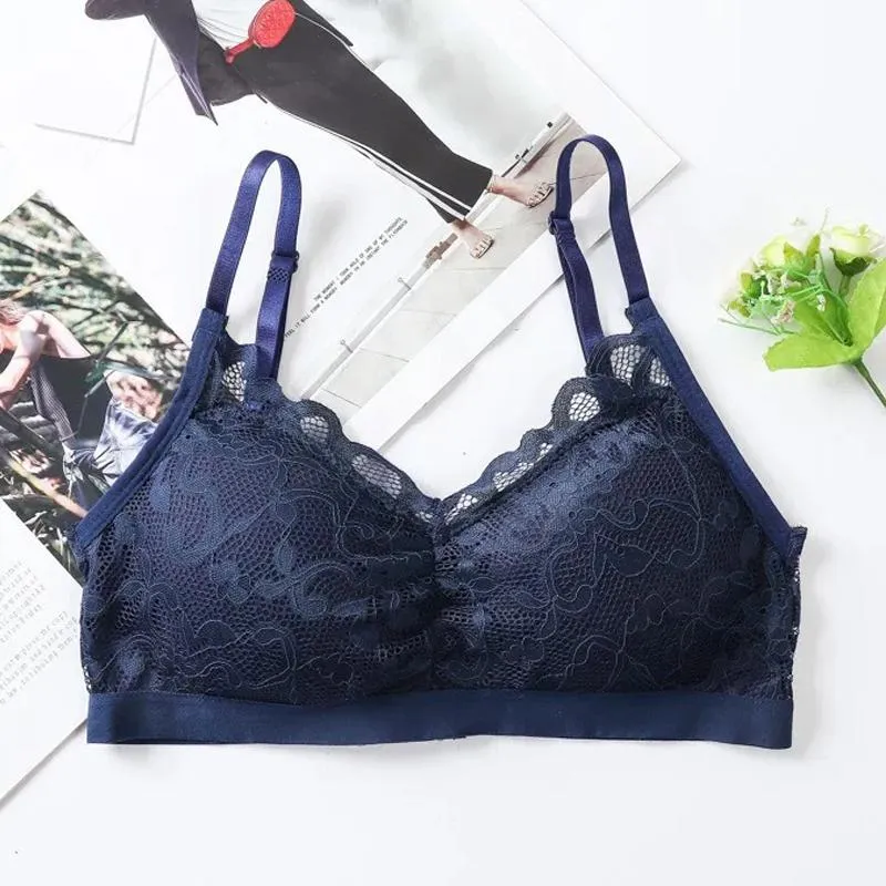 Women's Fashion Lace Flower Back Stretch Bra Seamless Push-up Bra Without Steel Ring Gather Thin Bra