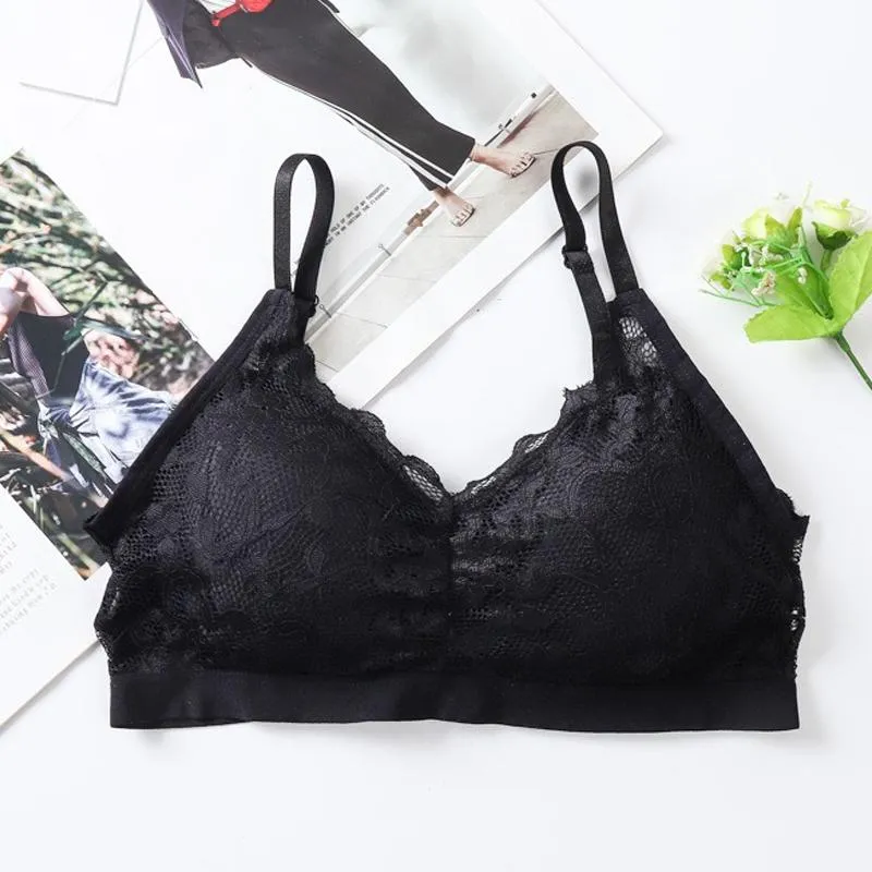 Women's Fashion Lace Flower Back Stretch Bra Seamless Push-up Bra Without Steel Ring Gather Thin Bra