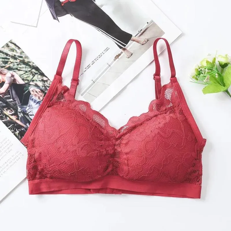 Women's Fashion Lace Flower Back Stretch Bra Seamless Push-up Bra Without Steel Ring Gather Thin Bra